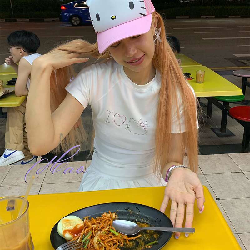 好好好商店！Kitty烫钻可爱正肩圆领好身材冰感半袖体恤