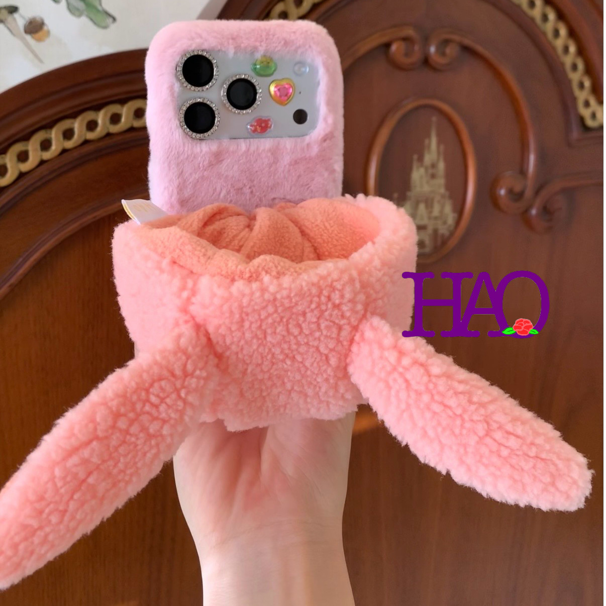 好好好！纯手工小兔兔造型摇粒绒帽子毛绒暖暖手机壳