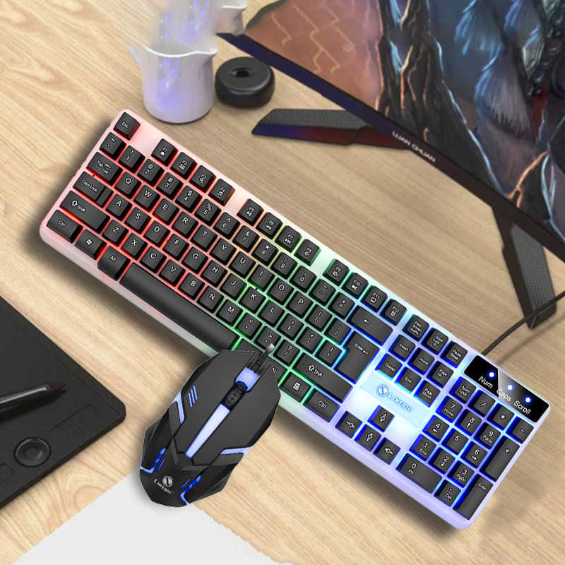 力镁GTX350发光键盘鼠标套装悬浮键盘机械手感电竞游戏鼠标键盘套