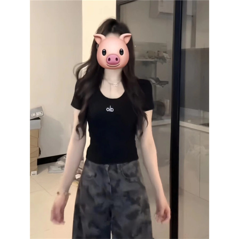 美式设计感露背镂空修身T恤女