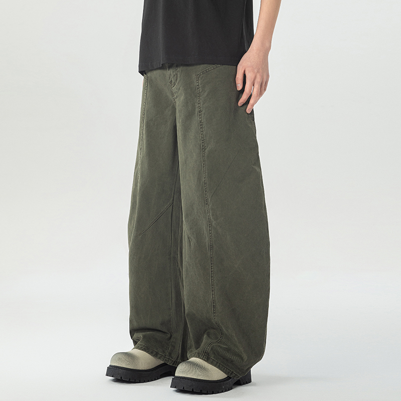 美式高街绿色弯刀休闲裤