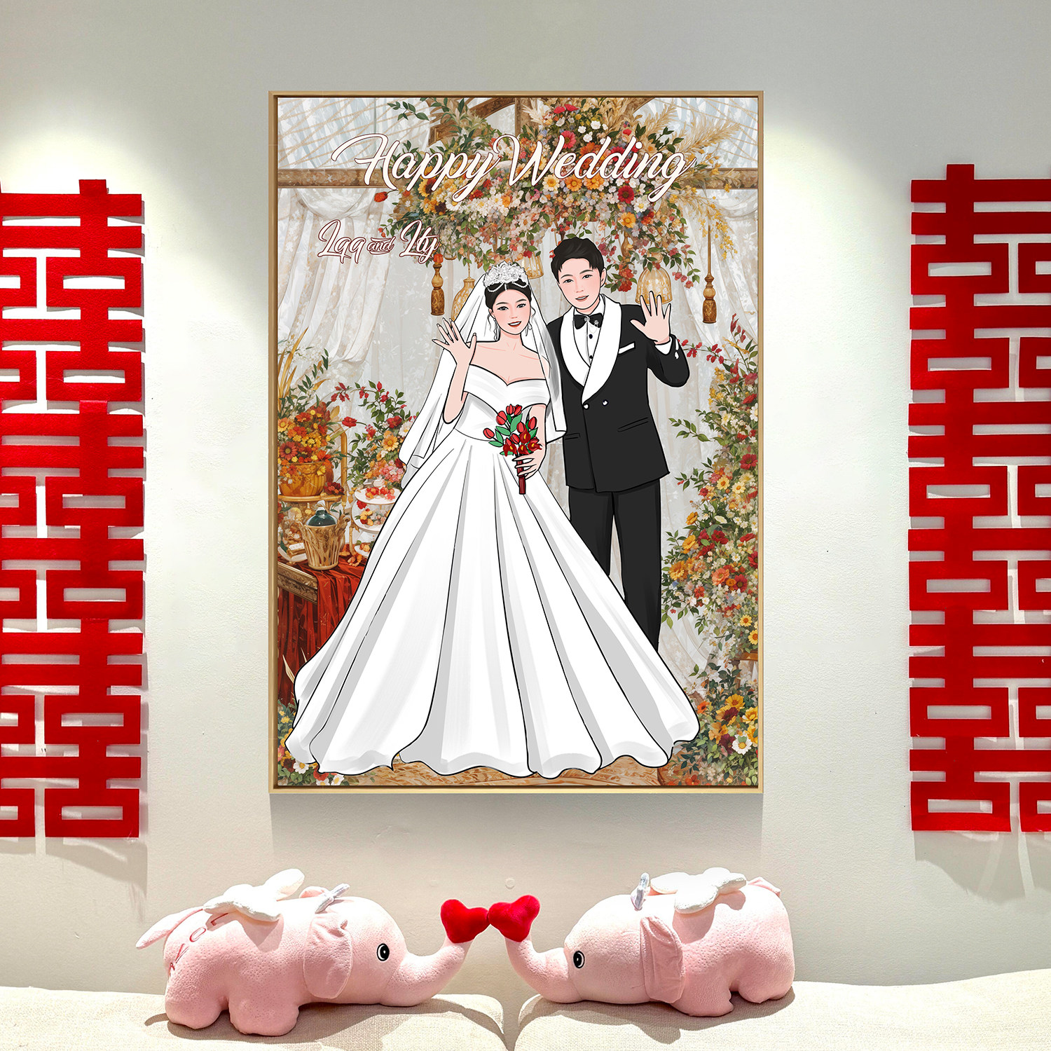 结婚礼物送新人订婚礼物周年纪念日手绘画框领证创意婚庆礼物定制