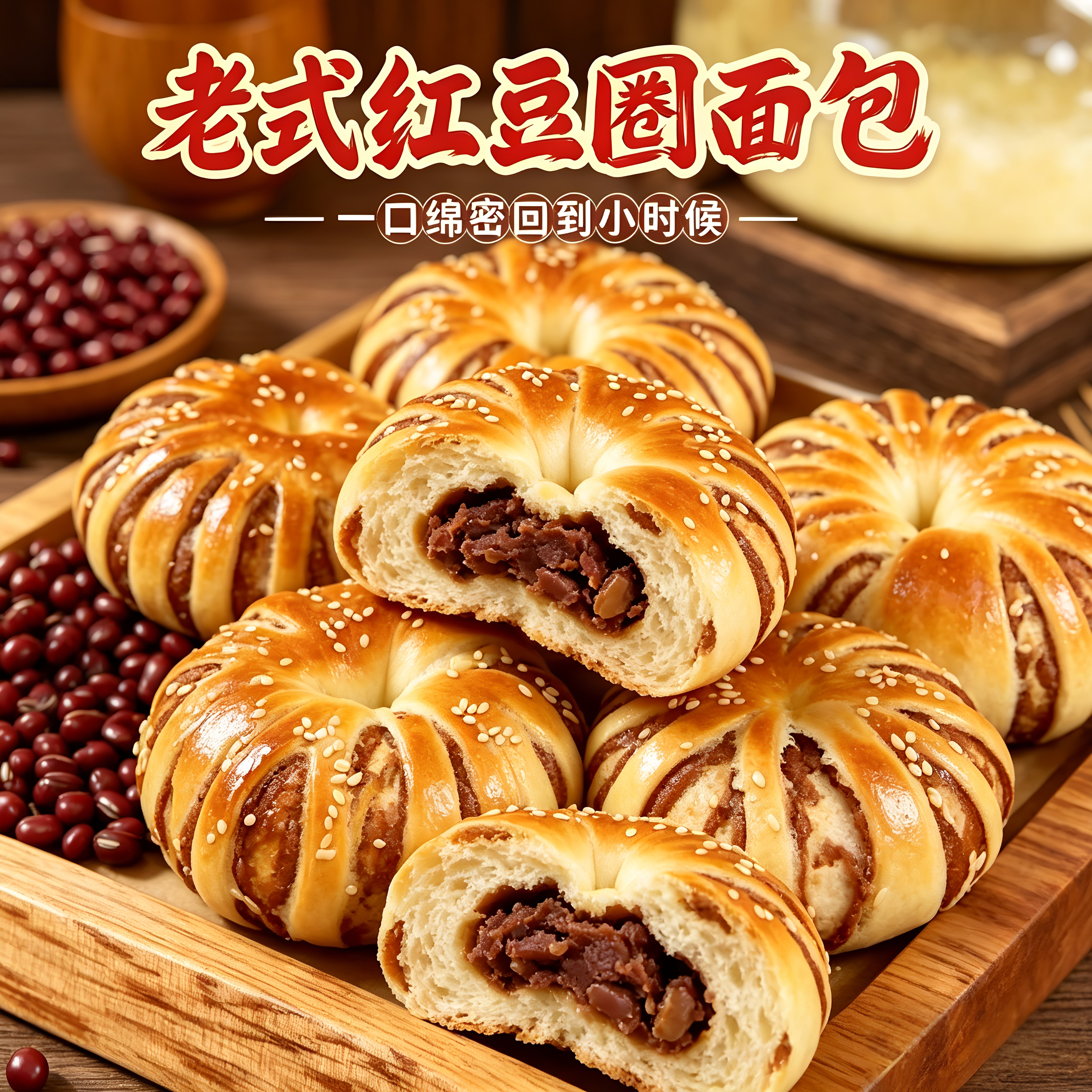 儿时记忆老式红豆圈面包健康美味