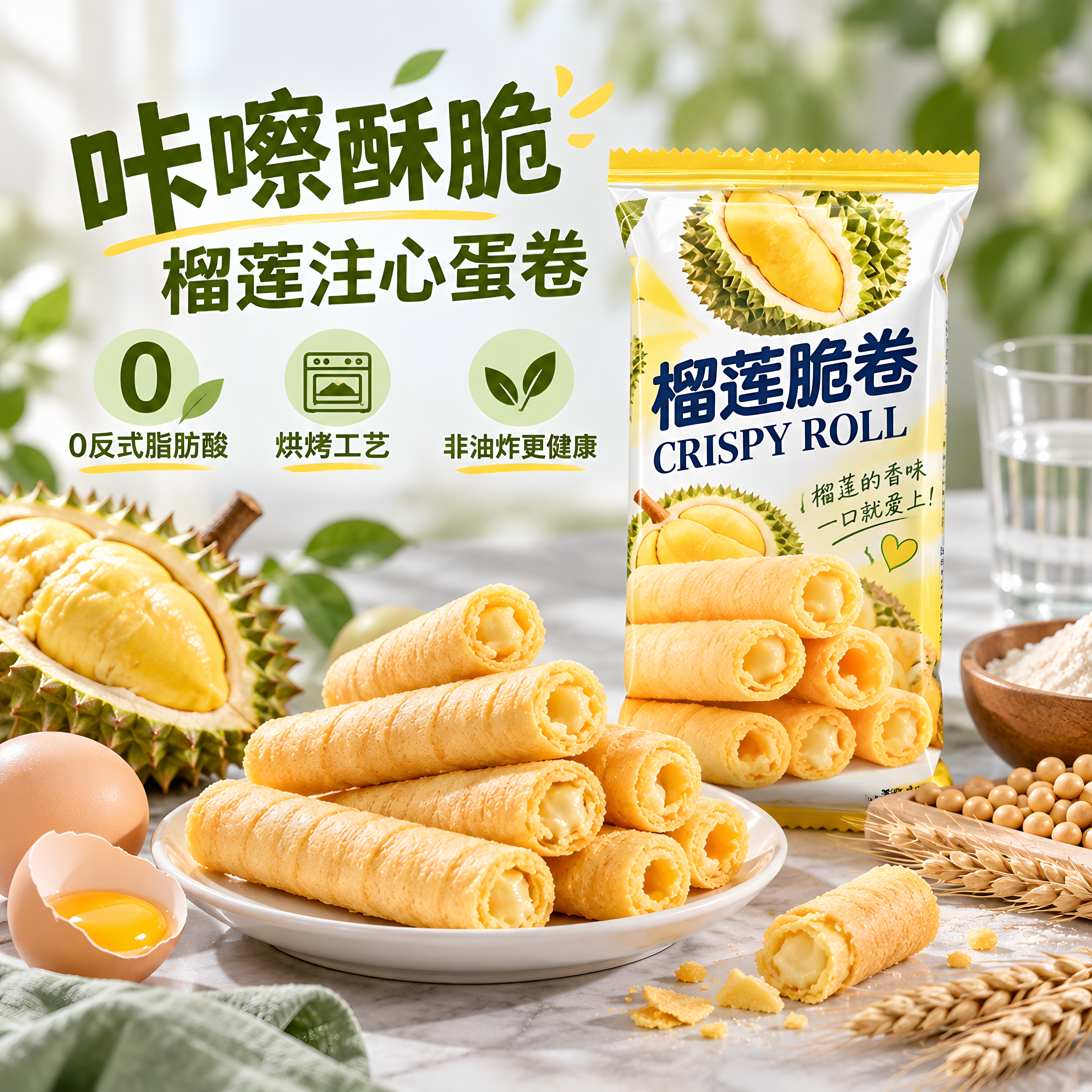 榴莲蛋卷酥脆下午茶点办公室零食
