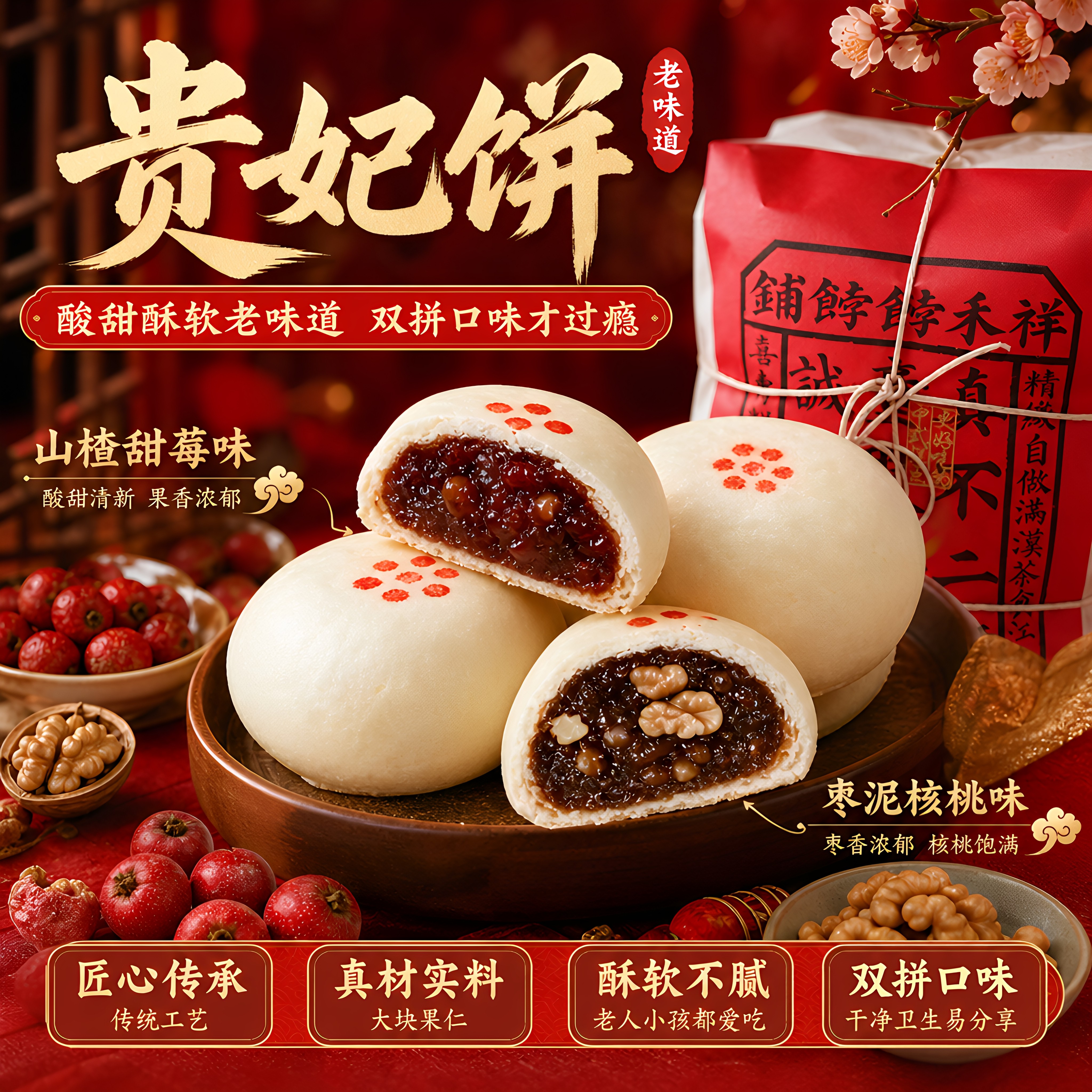 天津特产贵妃饼老式夹心解馋糕点
