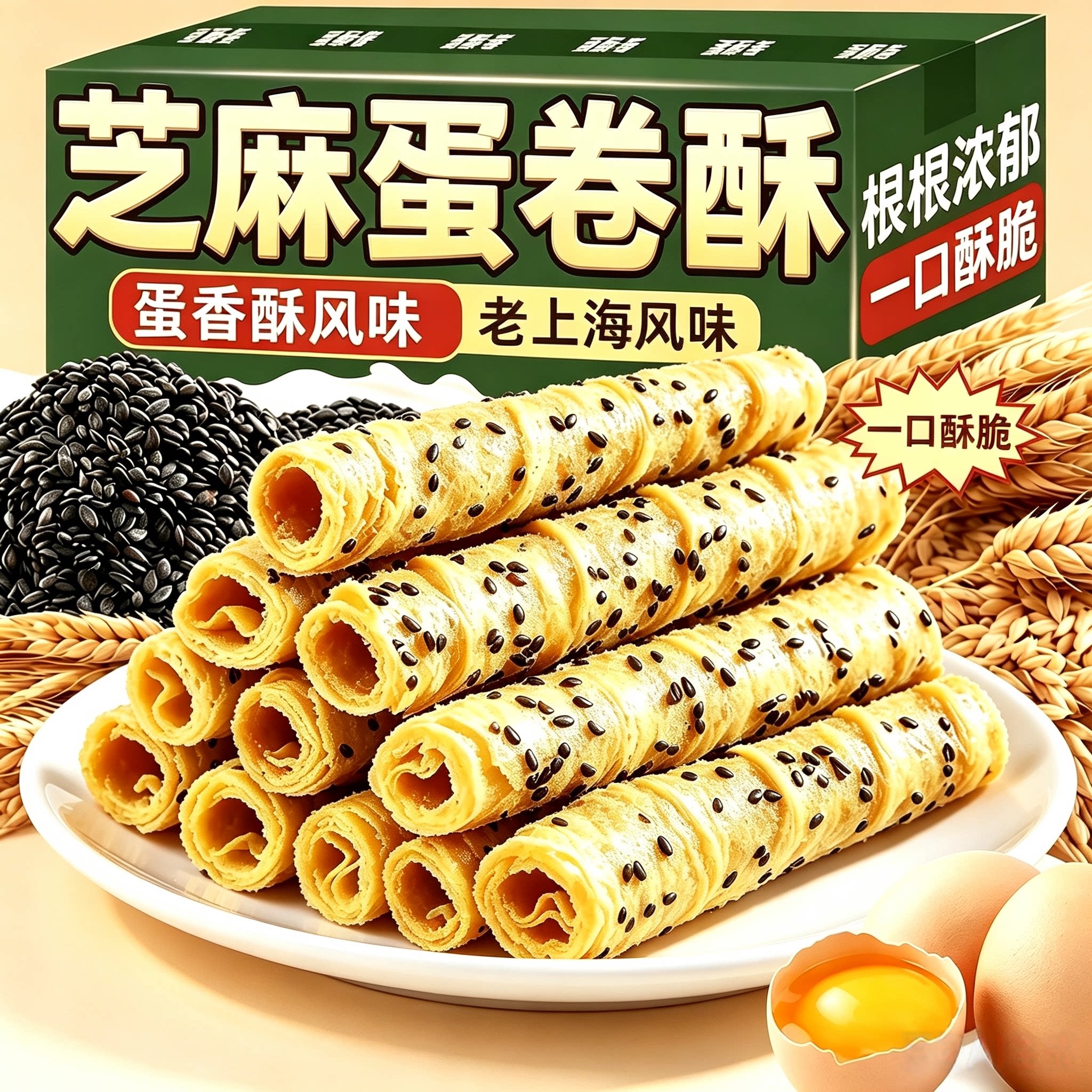 传统老式芝麻蛋卷酥老上海风味