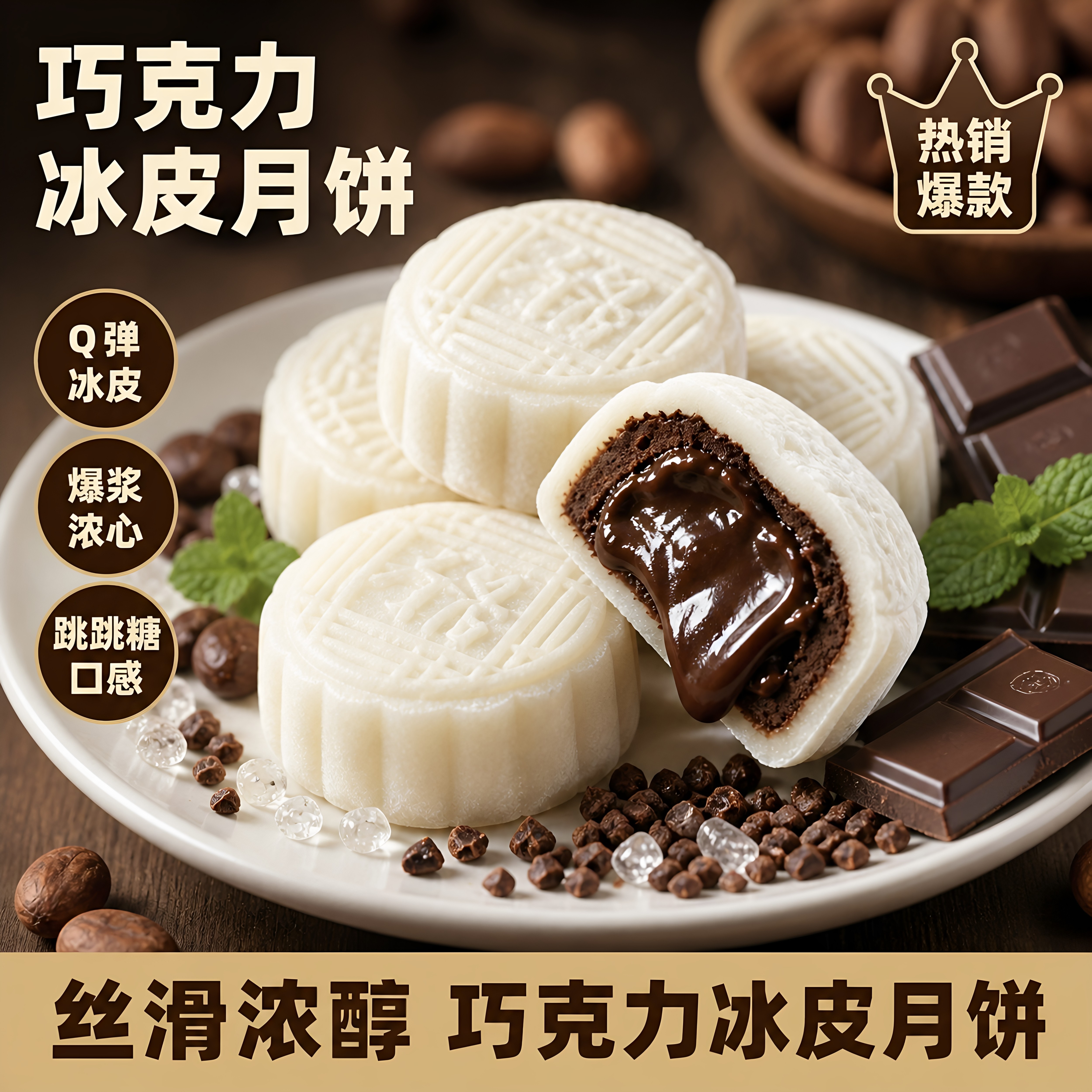 网红中秋巧克力冰皮月饼跳跳糖