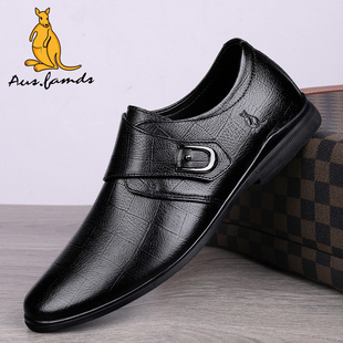 澳洲名袋鼠冬季皮鞋男真皮加厚韩版潮流百搭休闲轻奢英伦风爸爸鞋