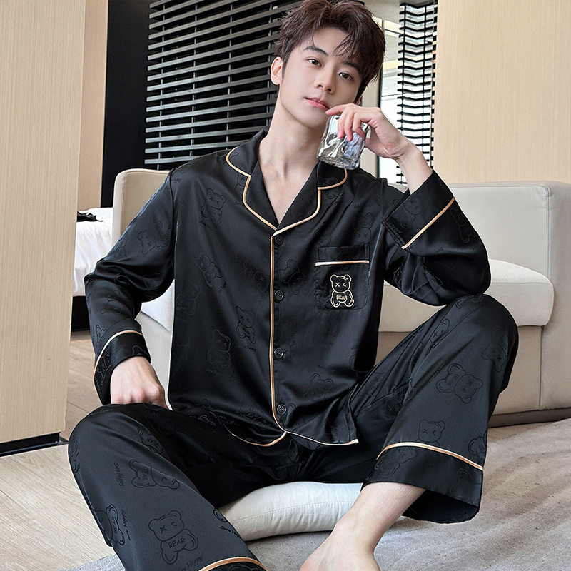 全棉纯棉小熊卡通提花黑色冰丝睡衣男士春秋长袖薄款夏季套装不掉,童装/婴儿装/亲子装,家居服套装,淘宝优惠券,粉丝福利购,淘宝优惠卷