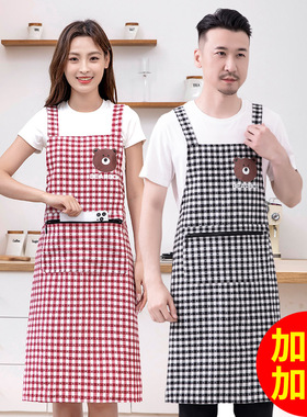 加长加肥棉布围裙家用厨房做饭上班防污透气背带无袖工作围腰男女