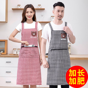 加长加肥棉布围裙家用厨房做饭上班防污透气背带无袖 工作围腰男女
