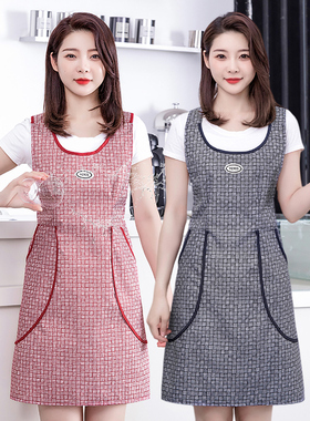 简约时尚女防水防油坎肩式围裙家用厨房做饭餐饮专用加宽背带围腰