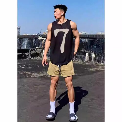 hiphop潮牌复古背心男宽松纯棉2024夏季新款黑色无袖t恤坎肩上衣