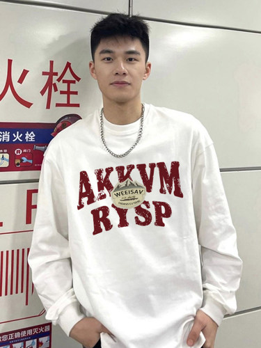 美式复古纯棉字母印花长袖t恤男款高街设计感潮牌上衣内搭打底衫