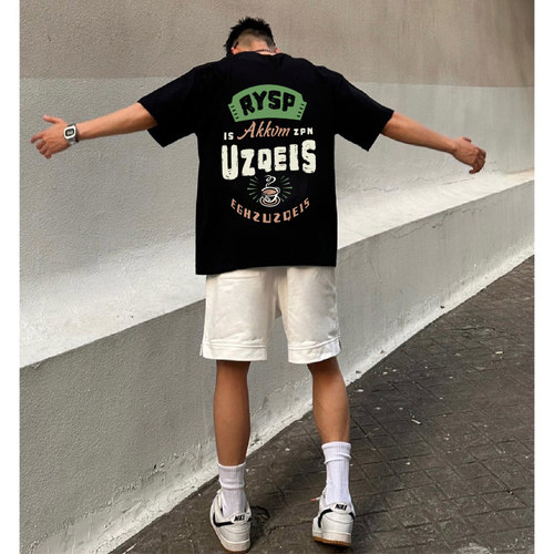 hiphop嘻哈街头纯棉短袖T恤男潮牌字母印花宽松美式复古百搭上衣