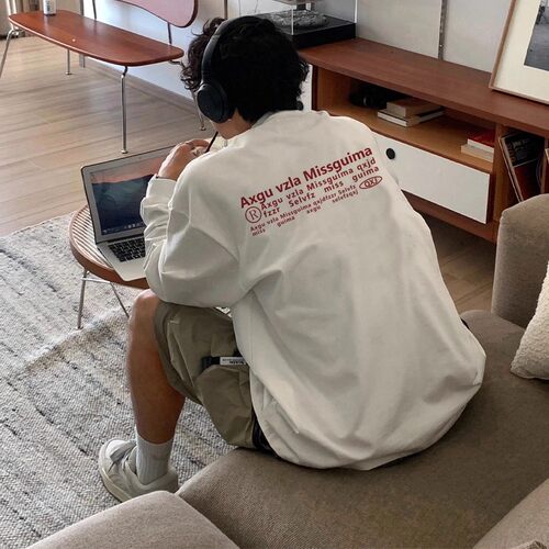 美式复古白色长袖男2025秋冬季青少年宽松休闲百搭T恤打底衫上衣