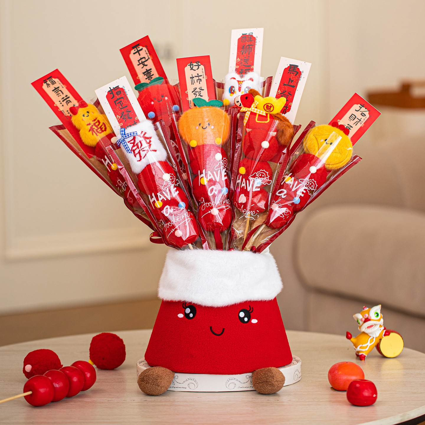 新年装饰2026新款毛绒创意摆件马年元旦拍照道具过年春节氛围布置