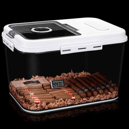 CIGARLOONG茄龙乐扣雪茄盒密封养护雪茄保湿盒带计时指针通透盒体