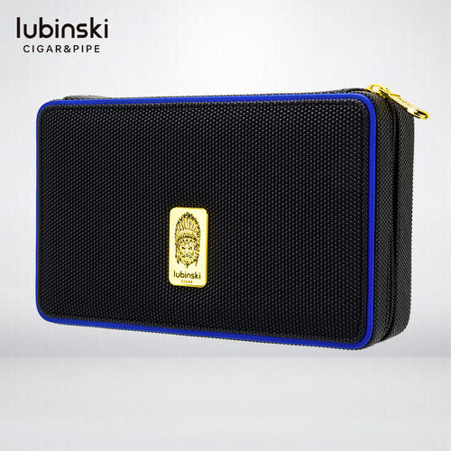 LUBINSKI便携雪茄盒硅胶皮雪松木含打火机剪刀四烟槽鲁宾斯基烟盒