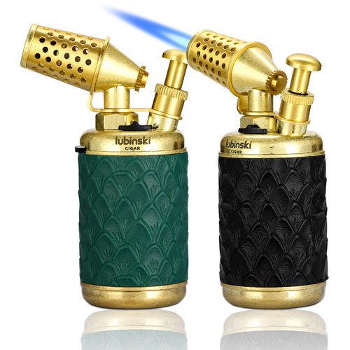 雪茄打火机便携点火喷枪带打孔器金属防风直冲蓝焰充气火机LC201