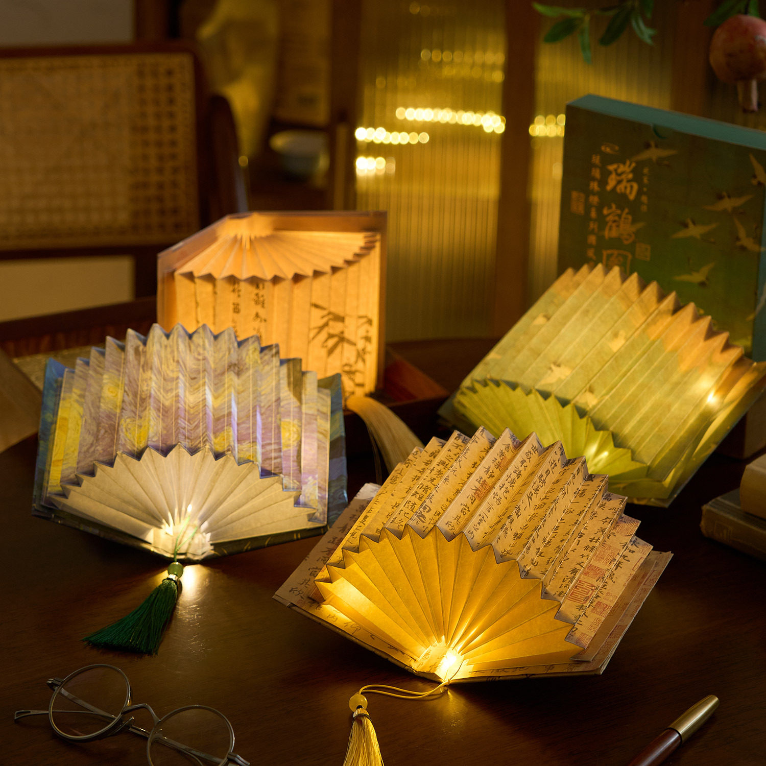 早沫DIY国风扇形书灯 琉璃珠灯系列古风文艺书法名画儿童手工玩具