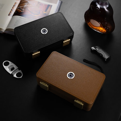 茄龙便捷简约雪茄盒锁水保湿外置湿度计内置加湿器雪茄盒