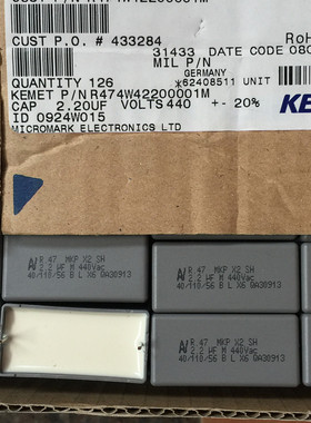 R474W42200001M  薄膜电容器 R47 440v2.2uF  KEMET  AV 37.5MM
