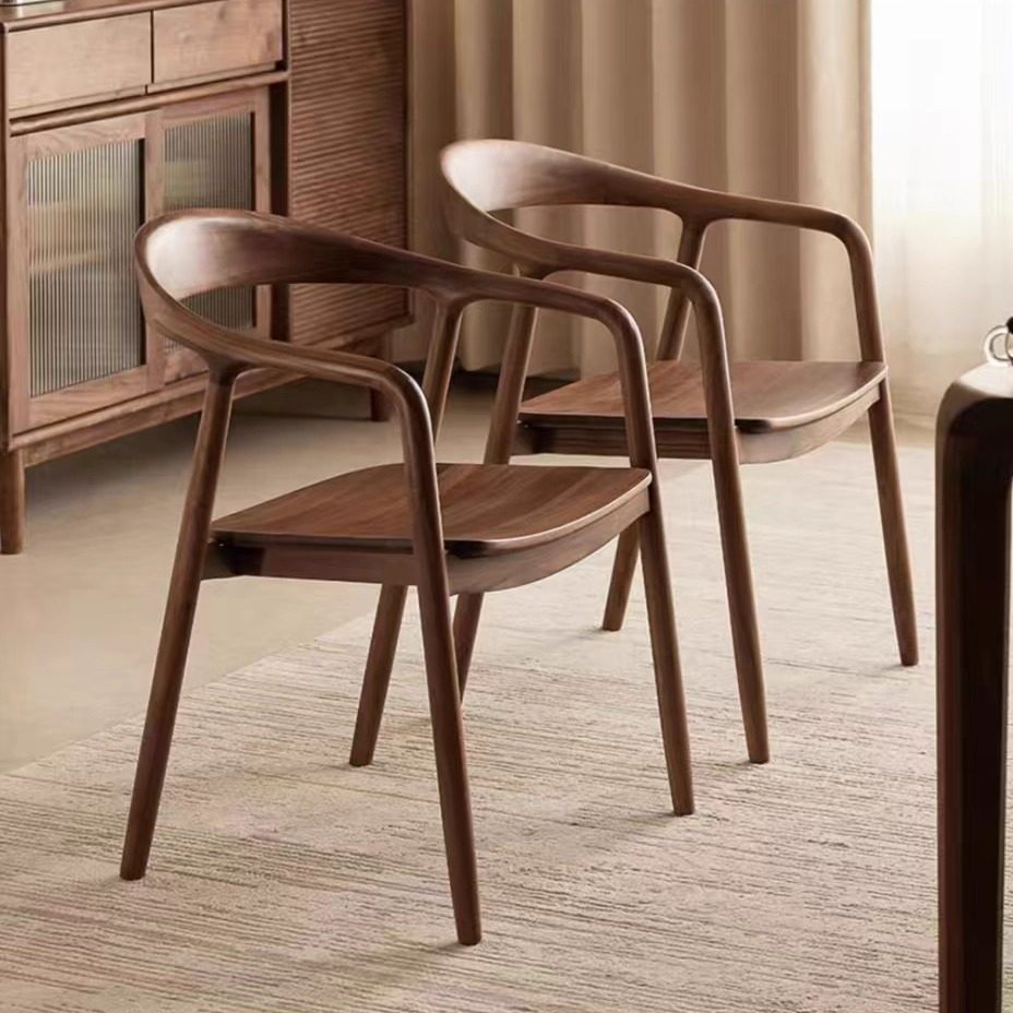 北欧实木餐桌椅子家用餐椅书房办公靠背椅舒美特新中式扶手茶室椅