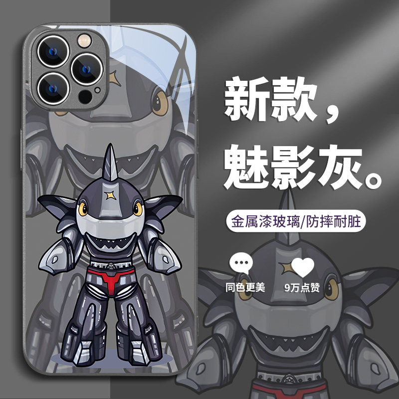 铁甲小宝苹果13手机壳iPhone14ProMax动漫15pro卡布达12mini鲨鱼辣椒x/xs蟑螂恶霸xr怀旧7男款8plus玻璃6s套