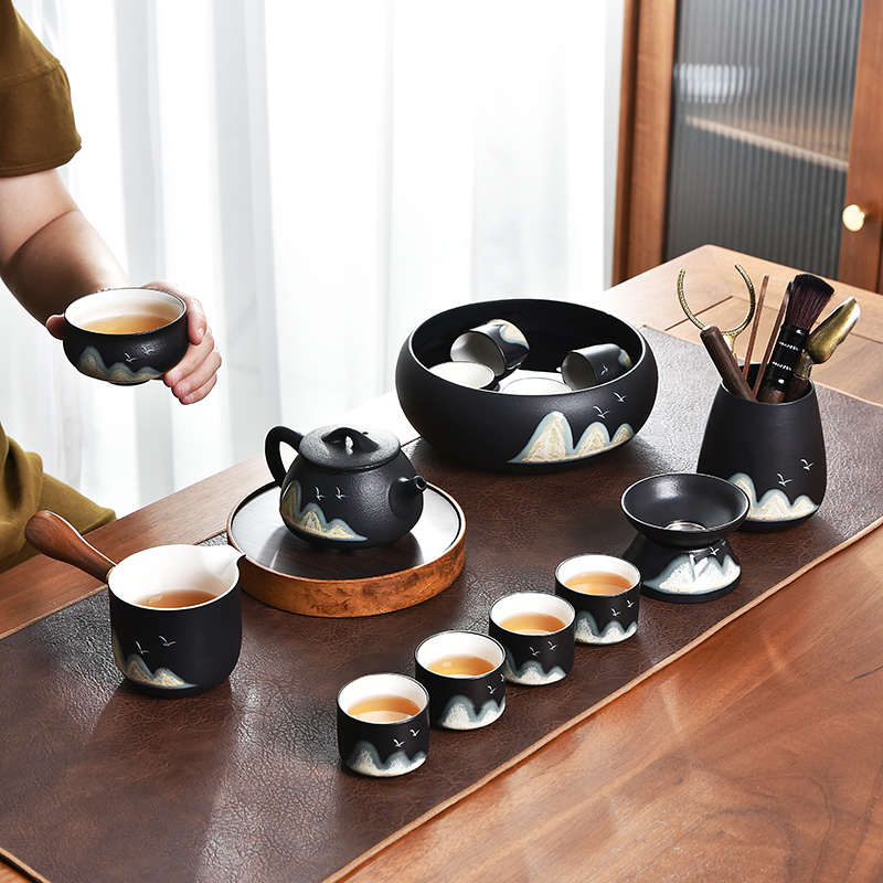 唐欣小清新黑陶中式茶具套装
