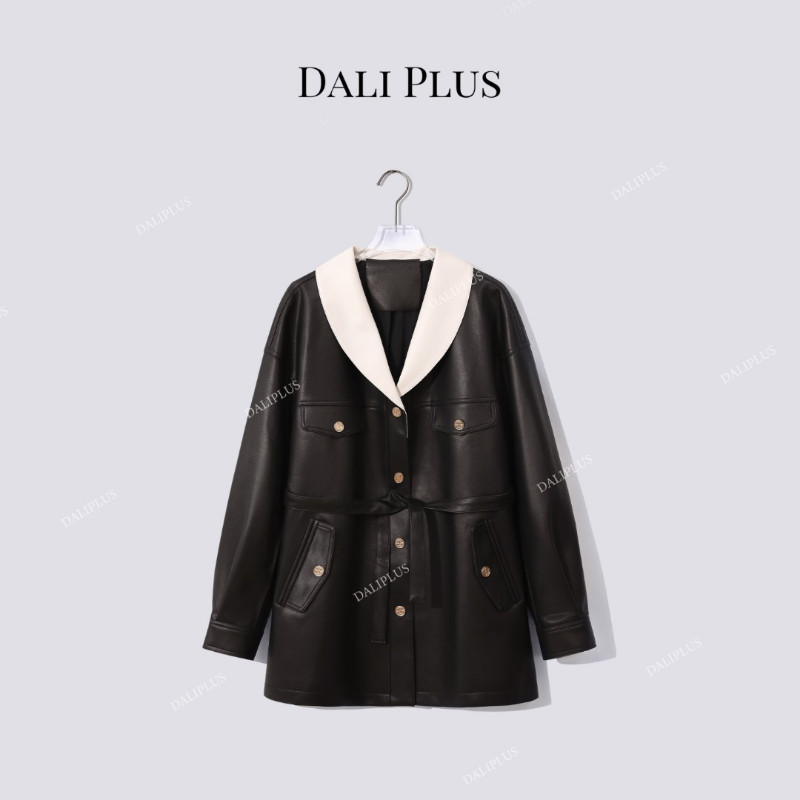 “100绵羊皮真皮皮衣”单排扣系带中长款外套-D5MM2673,女装/女士精品,皮衣,淘宝优惠券,粉丝福利购,淘宝优惠卷