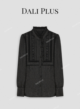 DALI PLUS高级定制轻奢醋酸天丝液黑色木耳领长袖衬衫-D4MM0310
