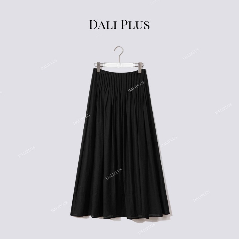 “凉感压褶伞裙”天丝醋酸秋冬亚麻半身裙-D5CH4226