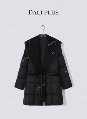 “进口三-宅压皱91白鹅绒”羊绒呢大翻领鹅绒服-D5CH4847