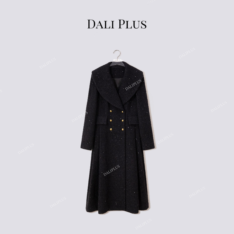 苏力羊驼羊毛大翻领双排扣大衣