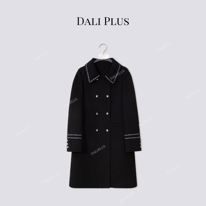 羊绒95羊毛高级感黑色毛呢外套