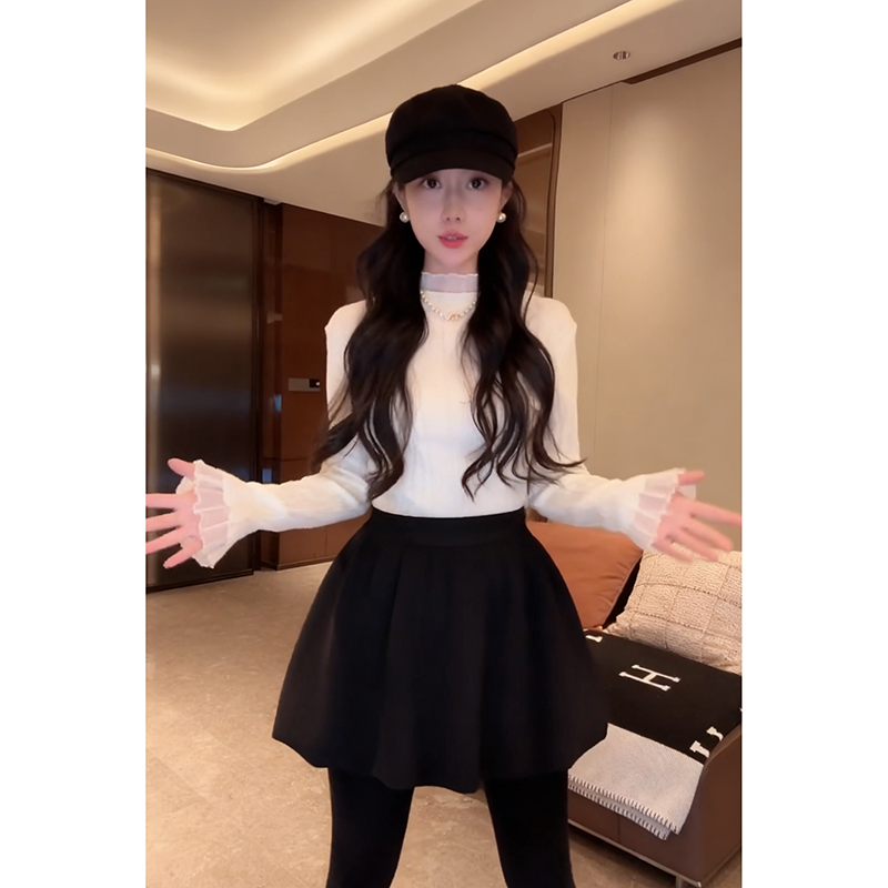 弹力松紧腰高腰棉质半裙