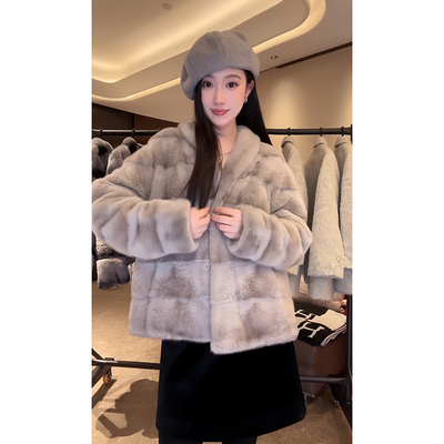 DALI PLUS芬兰进口 银灰十字皇冠级水貂 蓝宝石皮草外套-D5MM2740