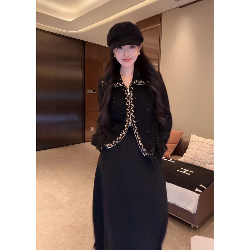 大李plus“加厚拉链外套”重工手缝编织带羊毛混纺针织衫D5MM3342