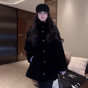 大李plus 水貂毛95白鹅绒服黑丝绒收腰羽绒服女冬季立领大衣外套