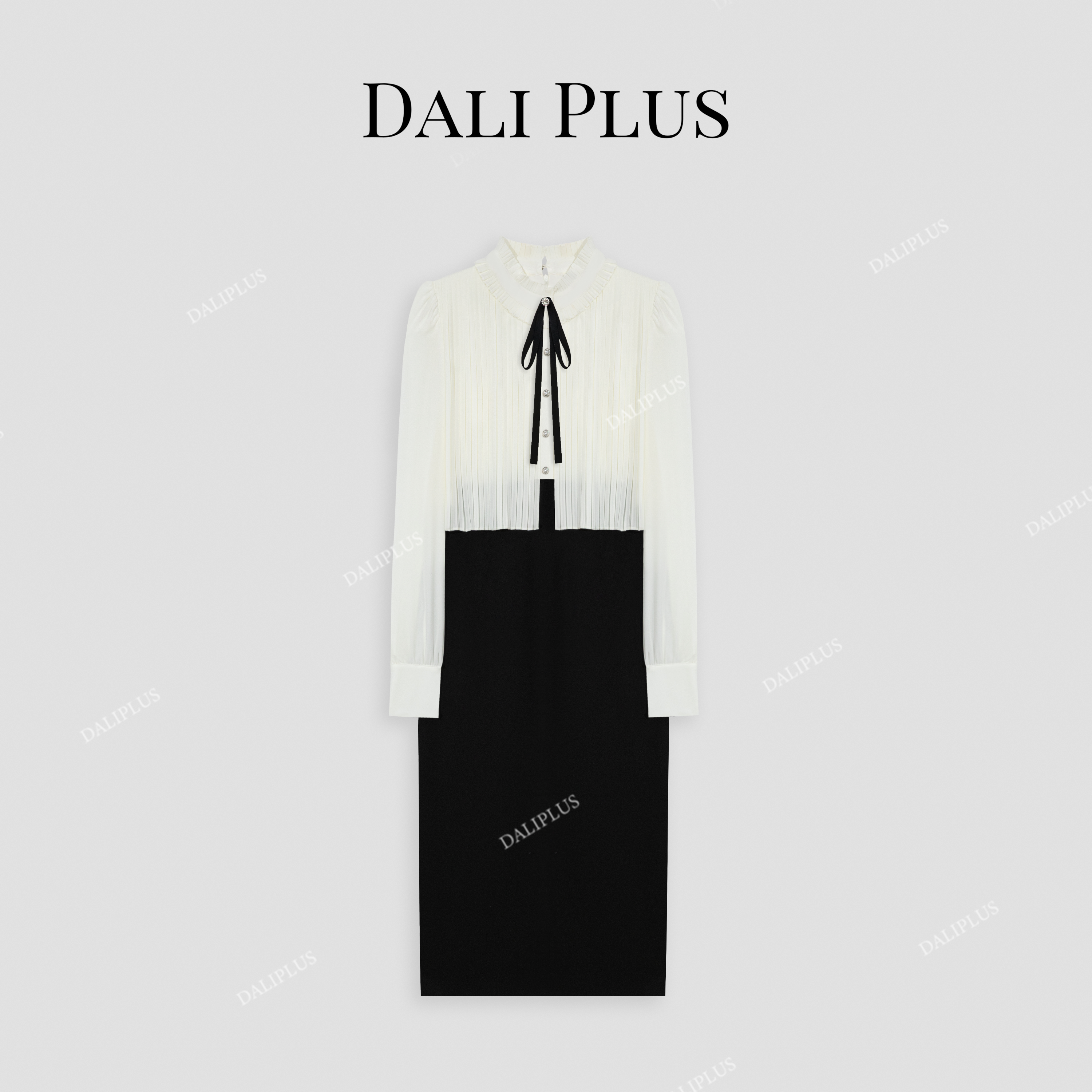 大李plus假两件撞色拼接重工压褶衬衫斗篷连衣裙-D4ST0125