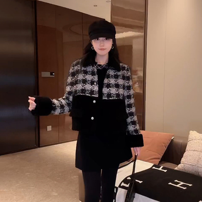 大李plus滑雪格子三星95鹅绒羽绒服女冬季羊毛领小香保暖大衣外套