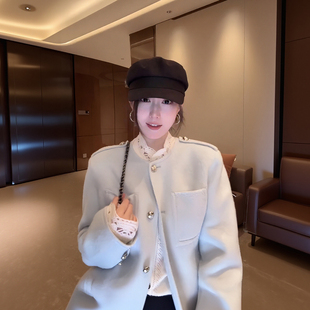 大李plus雾蓝序章双面呢大衣女秋冬季绵羊毛山羊绒中长款毛呢外套