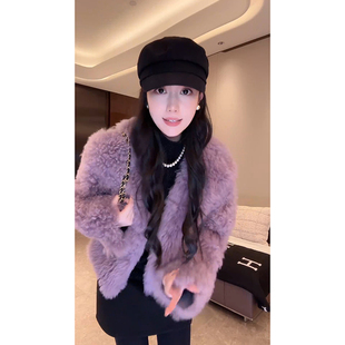 托斯卡纳绵羊皮毛一体奢华贵气紫卷毛皮草 D4YW0255