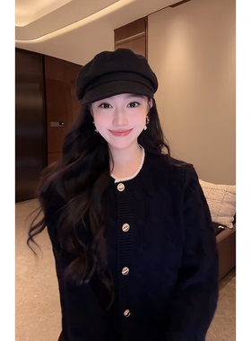 DALI PLUS“马衔扣100羊毛毛衣”白边圆领针织开衫-D5MM3393