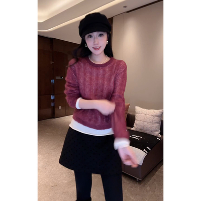 DALI PLUS“乌梅紫假两件毛衣”绵羊毛马海毛混纺针织-D5CH5451