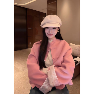 大李plus “100羊毛“国风新中式盘扣立领毛呢外套-D601044