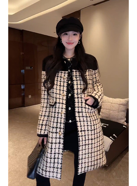 大李plus“20苏丽拼接格纹三星95白鹅绒”香风中长羽绒服D5ST1631