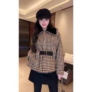 大李plus千鸟格三星95白鹅绒服香风羊毛领羽绒服女冬季设计感外套