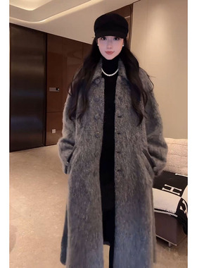 “马海毛+绵羊毛”金丝收腰系带带单面呢大衣-D5CK2171-1